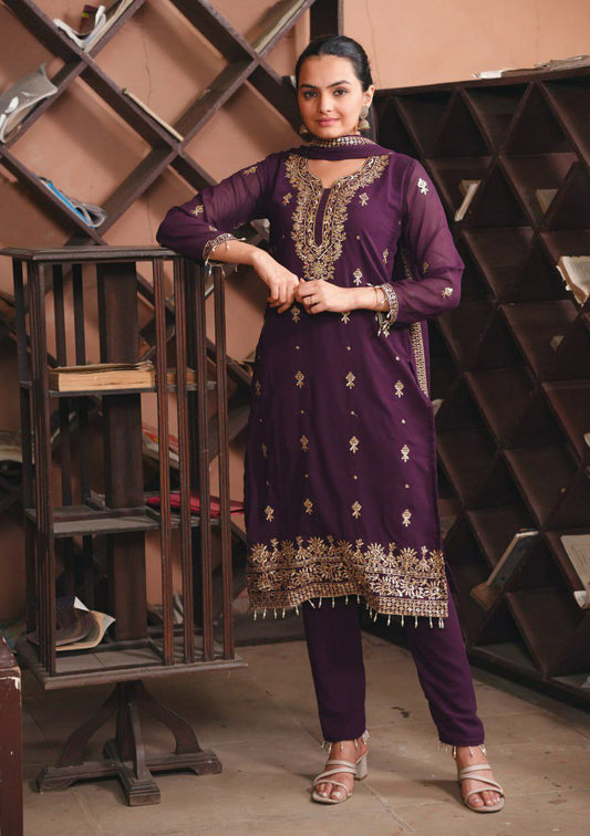 Fox Georgette With Micro Inner And Heavy Embroidery Sequence Work With Elastic Pent Type Dress