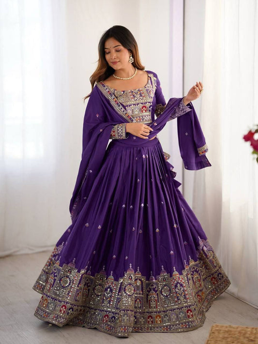 French Crepe With Multi Thread, Sequence, Embroidery Work Lehenga Choli