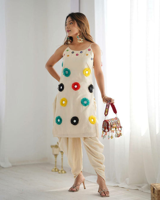 Khadi Cotton And Mirror Khatli Work With Elastic Dhoti Salwar