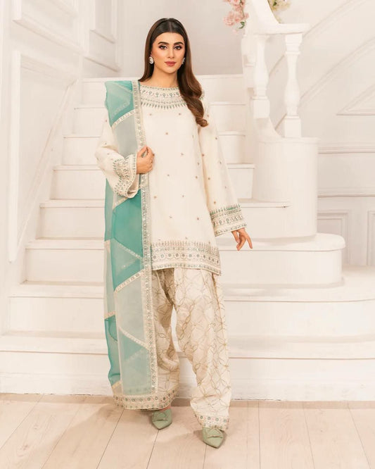 Pure Natural Crepe & Embroidery Sequence Work With Diamond Hand Work With Elastic And Four Side Less Border Farshi Palazzo Dress