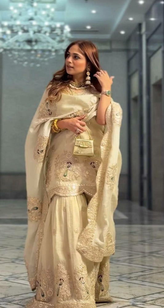 Pure Chinon Silk With Heavy Embroidery Coding Dori & Sequence Work With Elastic Palazzo Dress