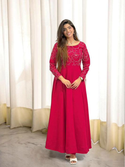 Heavy Roman Silk And Fancy Embroidery Thread And Sequins With Beads Hand Work Gown