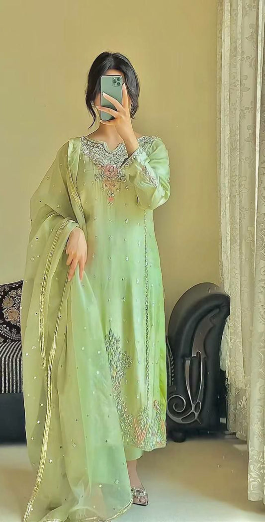 HEAVY FAUX GEORGETTE WITH HEAVY MICRO COTTON AND BEAUTIFUL EMBROIDERY SEQUENCE WORK KURTI