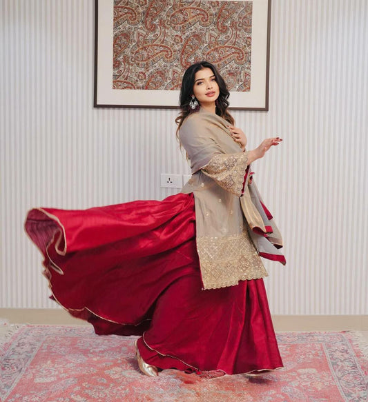 Fendi Crush With Heavy Micro Cotton And Heavy Embroidery Sequence Work With Fully Flair With Lace Border Top & Lehenga