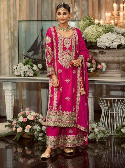 HEAVY FUAX GEORGETTE AND EMBROIDERY SEQUENCES WORK WITH PERAL MOTI PALAZZO DRESS