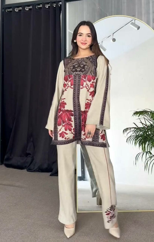 Pure Natural Crepe And Digital Print With Elastic With Sleeve Type Palazzo Suit