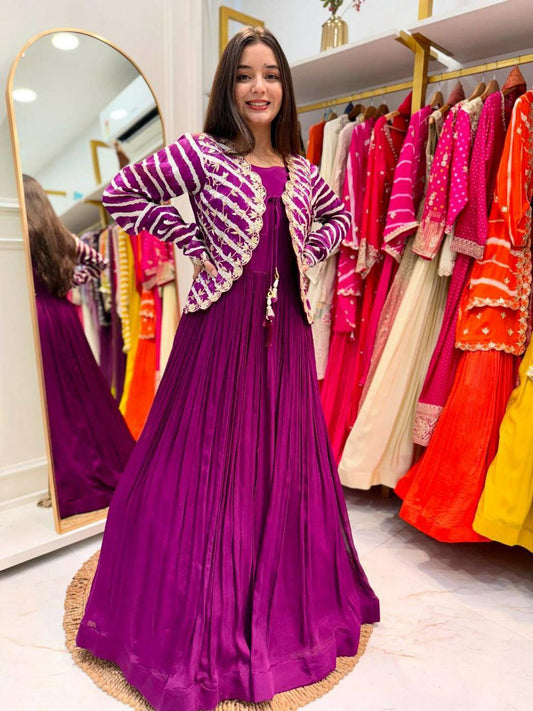Fox Blooming Georgette With Inner Line Micro And Embroidery Sequence Work Type Jacket Gown
