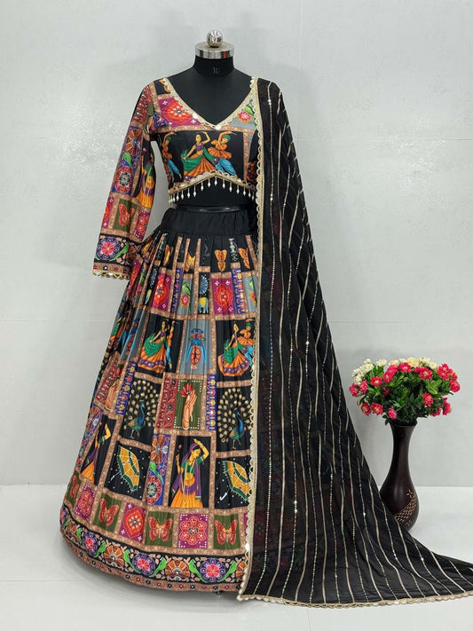 Tapeta Silk With Pearl & Embroidery Sequence Border Work Dupatta Type Lehenga Choli