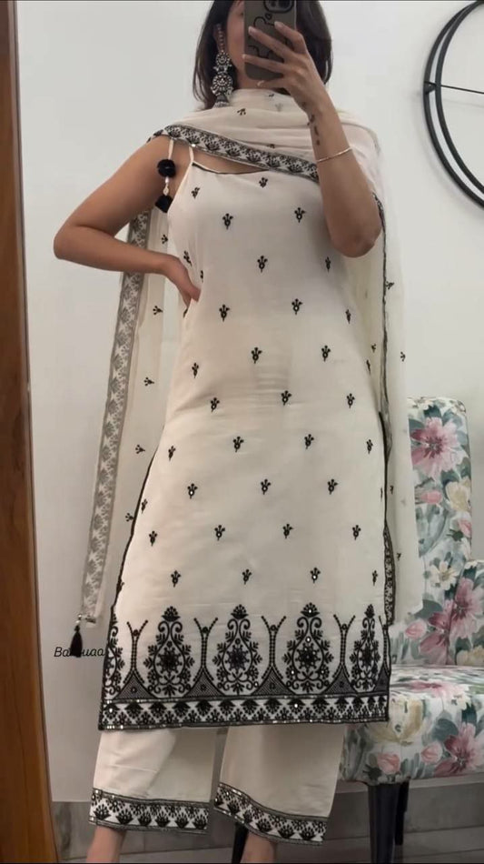 Maska Cotton Silk And Fancy Border With Multi Needle Work, Sequence Work, Embroidery Work Type Dress