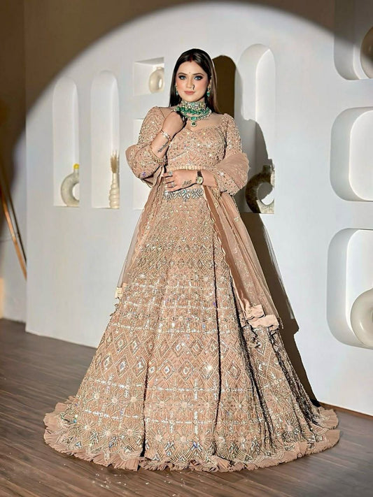 Butterfly Net With Beautiful Heavy Thread Embroidery Work ,Jari Work With Heavy Sequins Work Lehenga Choli