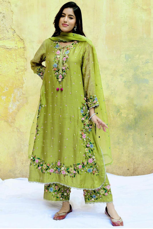 Heavy Faux Georgette With Heavy Micro Cotton And Embroidery Sequence Work And Lace Border Palazzo Dress