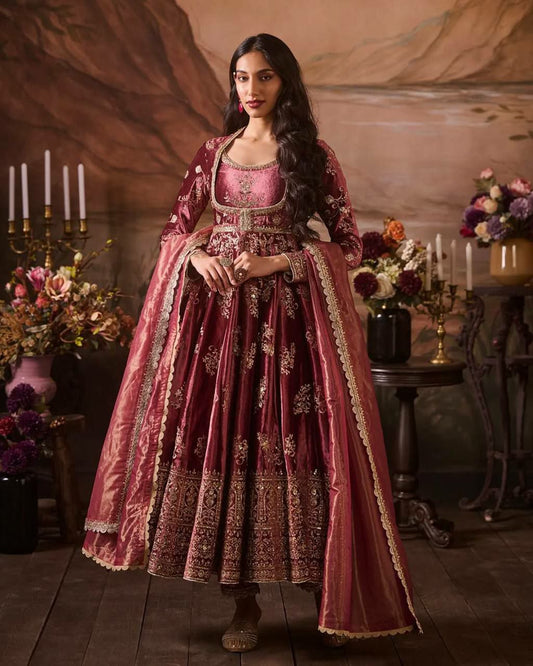 Japan Satin With Soft Micro Cotton And Thread With Sequence Work Anarkali Gown