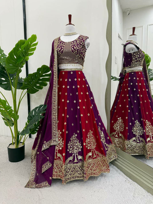 Faux Georgette With Thread With Sequence & Canvas Pata With Cancan Lehenga Choli