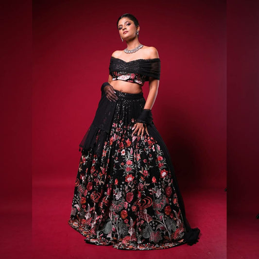 Faux Georgette With Thread With Sequence & Cancan With Canvas Pata Lehenga Choli