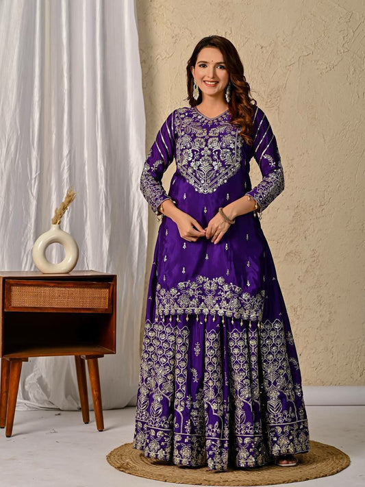 Heavy Chinon Silk Materials 5mm Sequence work Top & Lehenga With Dupatta Set