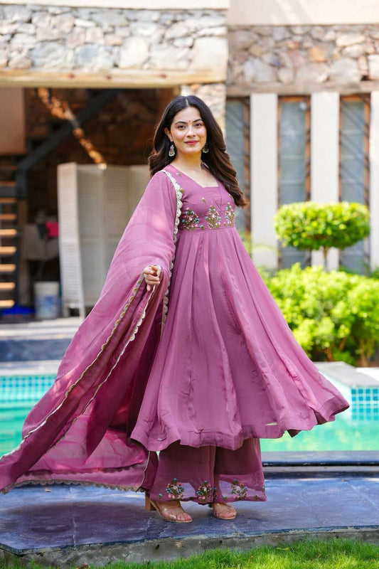 Heavy Faux Georgette With Heavy Micro Cotton And Embroidery Work With Fancy Lace Border Palazzo Dress