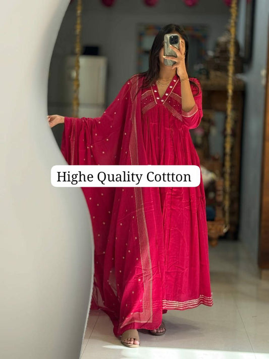 Featuring Beautiful Suit Sets in Pure Cotton 60 60 Suit Set Top pent with duppta with Fully Handwork Nack , it is beautifully decorated desgins prints and hand Buti Work  Nack
