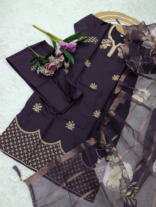 PURE VISCOSE CHANDERI WITH HEAVY SEQUENCE EMBROIDERY WORK
