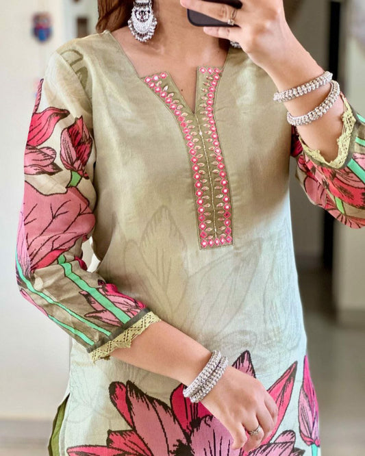 Mirror Work Neck Design kurti