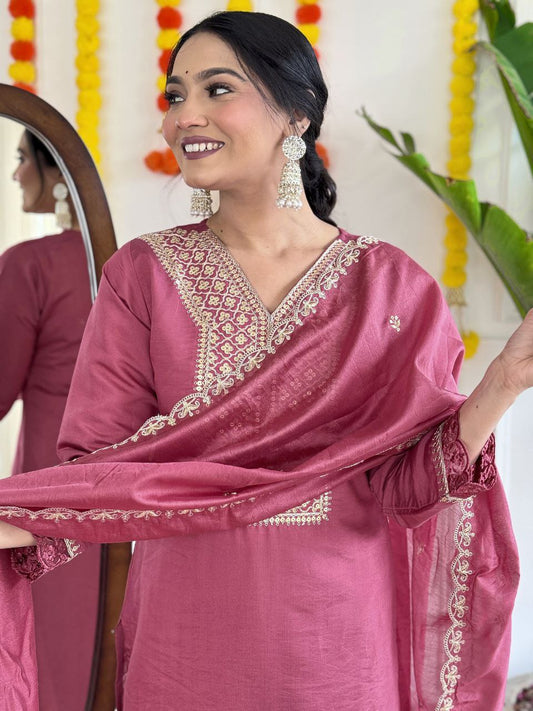 VISCOSE CHANDERI WITH SEQUENCE CODING EMBROIDERY WORK KURTIS