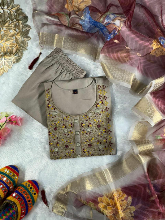 Roman Silk with Beautiful Embroidery With Sequence Work