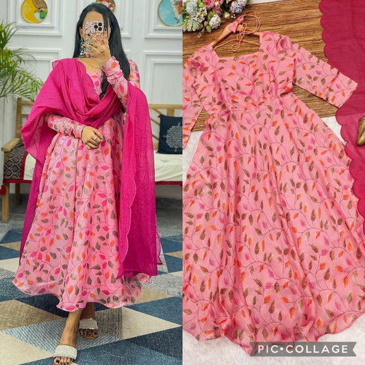 Digital print Kota chex Febric with full lining with Kota dori dupatta with aarka work lace