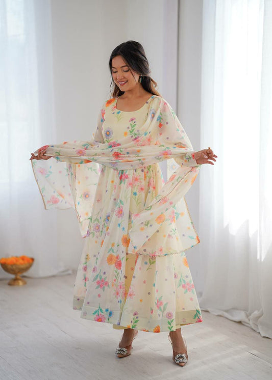 LIGHTWEIGHT ORGANZA FLORAL PRINT FABRIC INNER MICRO COTTON