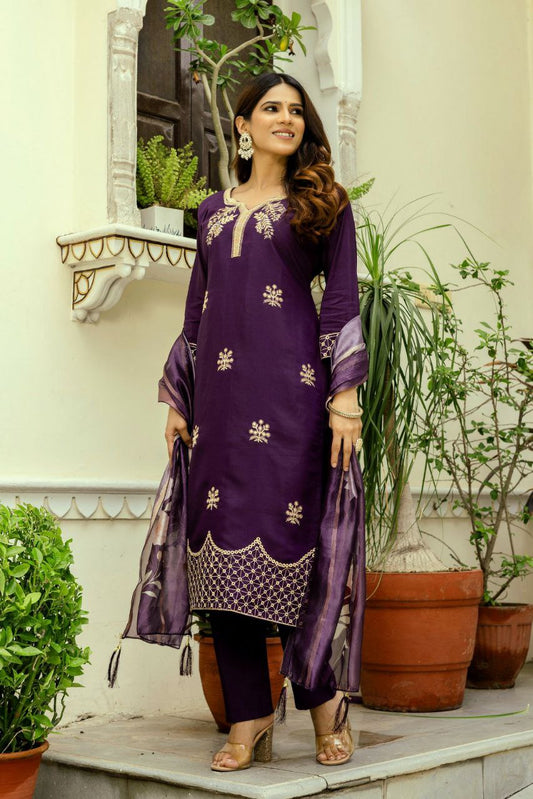 PURE VISCOSE CHANDERI WITH HEAVY SEQUENCE EMBROIDERY WORK