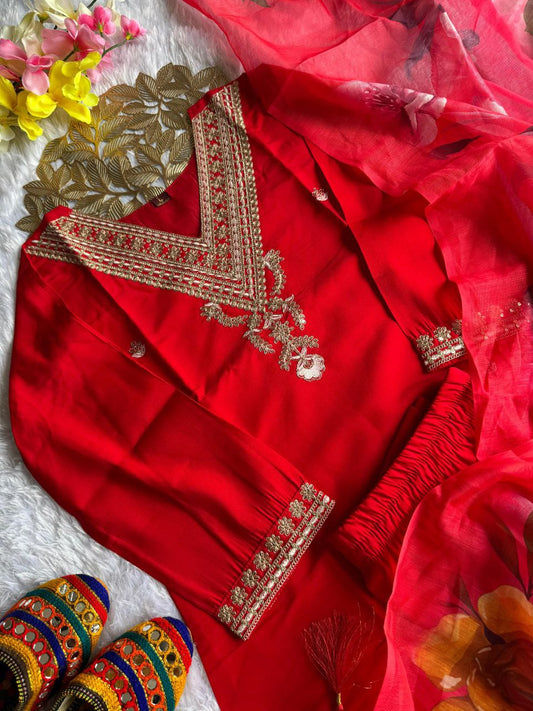 Roman Silk with Beautiful Embroidery With Sequence Work