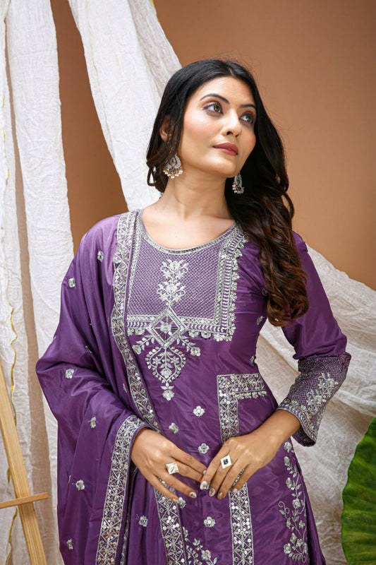 Natural Crep With Sequence Embroidery Work Inner : Micro