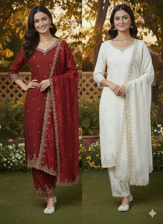 PURE CHINON SILK WORK EMBROIDERY SEQUENCE WORK INNER MICRO