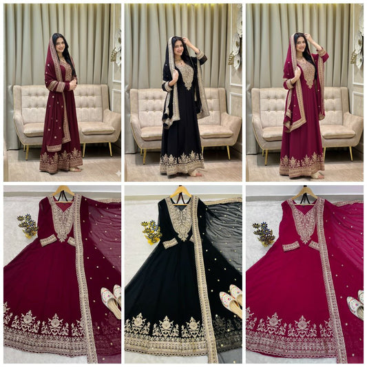 BLOOMING FOX GEORGETTE WORK HEAVY EMBROIDERY SEQUENCE WORK INNER  MICRO