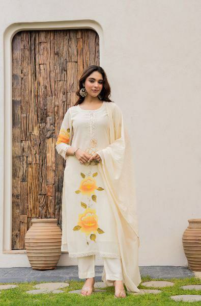TOP FABRIC : PURE VISCOSE CHANDERI WITH SEQUENCE COADING EMBROIDERY WORK