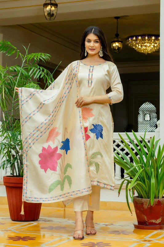 Viscose Assam Silk Work Embroidared Solid Dyable ssam Silk Work Printed