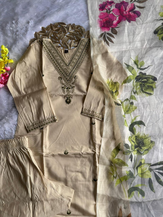 Roman Silk with Beautiful Embroidery With Sequence Work