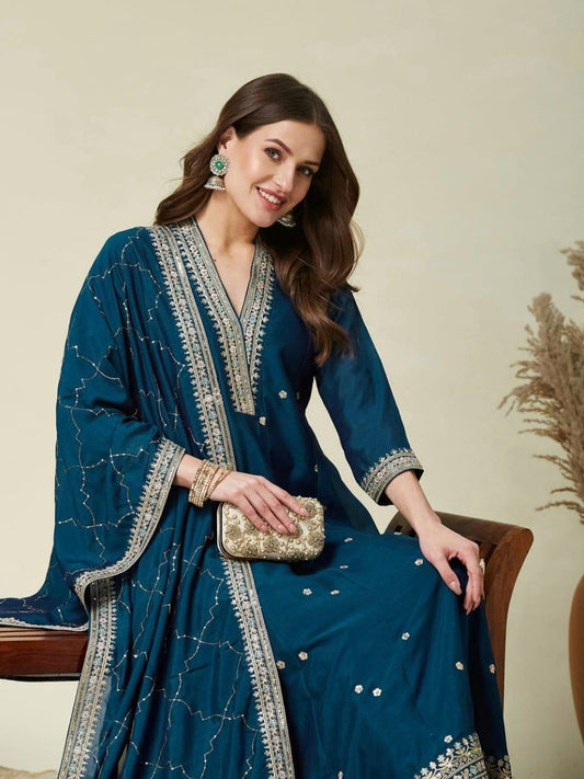 CP VICHITRA SILK WITH SEQUENCE CODING EMBROIDERY WORK