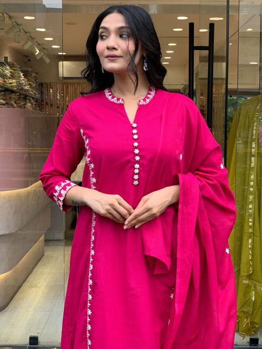 PURE VISCOSE CHANDERI WITH SEQUENCE EMBROIDERY WORK  CHANDERI COTTON DUPPATA