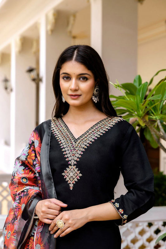 PURE VISCOSE SIMER SILK WITH HEAVY BEATS EMBROIDERY WORK