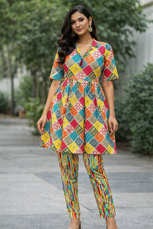Multi colour printed co-ord set   Clothes details Top Twil rayon