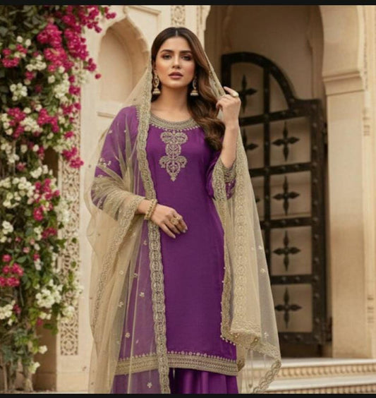 Heavy Pur Soft Butterfly Net with Embroidery 5 mm Sequence Work