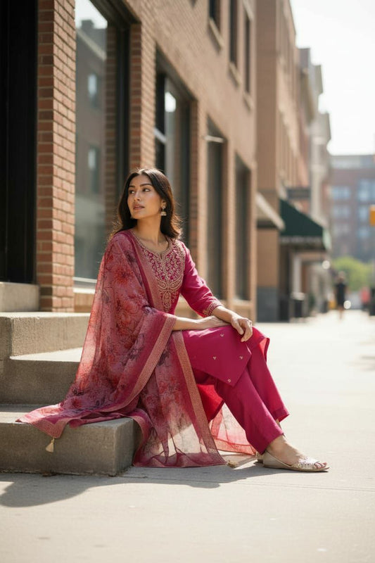 PURE VISCOSE CHANDERI WITH SEQUENCE COADING EMBROIDERY WORK