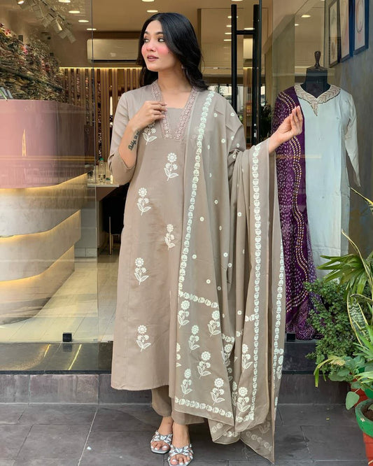 COTTON BLEND WITH SEQUENCE EMBROIDERY WORK