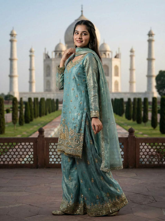 Pure Fendy Silk With Heavy Embroidery Sequence Work And Full Sleeve