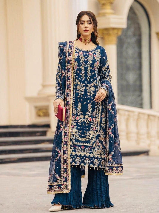 Top Fabric Heavy Faux Georgette With Heavy Embroidery 3mm Sequence Work With Beads Work With Full Sleeve