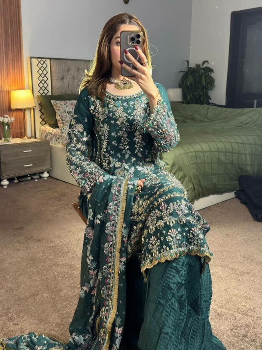 HAVY FOX GOARGATE  WITH HAVY EMBROIDERY  WORK WITH MOTI AND MIRROR WORK AND MOTI  LACE WORK