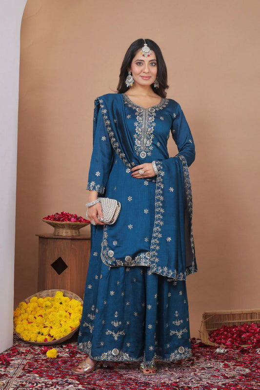 Vichitra Silk With Sequence Embroidery Work