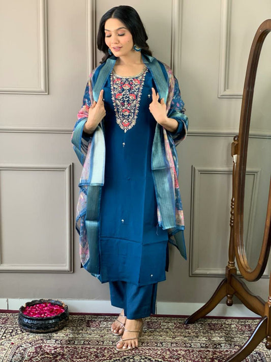 VISCOSE CHAMDERI WITH SEQUENCE CODING EMBROIDERY WORK KURTIS