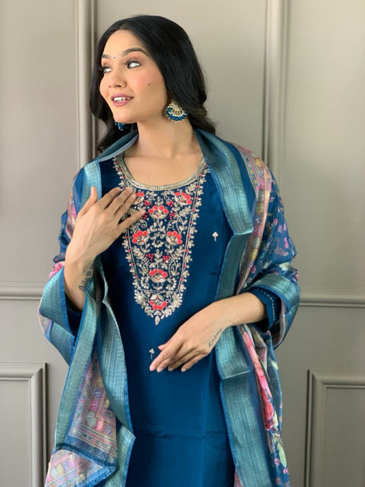 VISCOSE CHAMDERI WITH SEQUENCE CODING EMBROIDERY WORK KURTIS