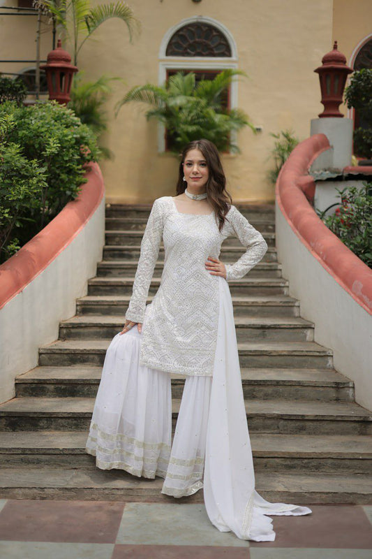 Faux Georgette With &nbsp;Sequins &amp; thread Embroidered work kurti