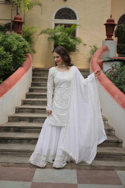 Faux Georgette With &nbsp;Sequins &amp; thread Embroidered work kurti